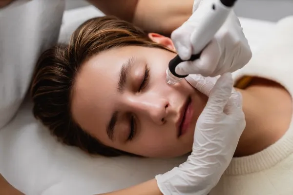 Facial treatments, young men in a clinic undergoing facial treatment.