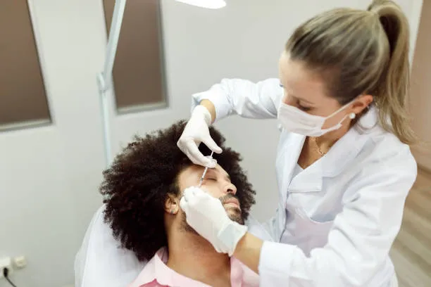 A man getting botox on his face