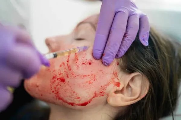 Woman undergoing facial PRP injection treatment at Elite Clinical Concierge.