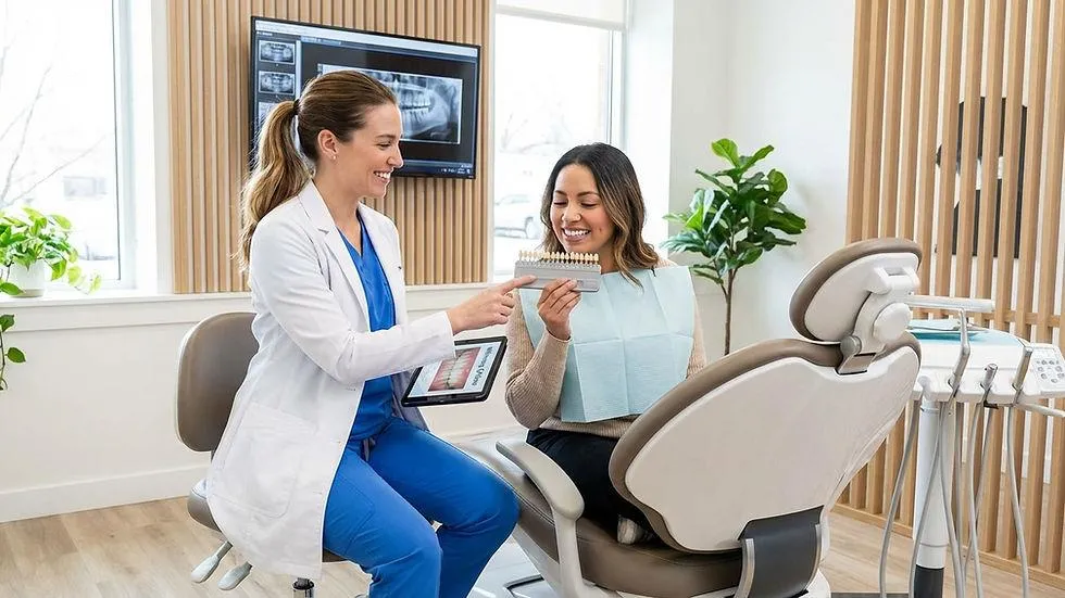 Teeth whitening methods compared during a dental consultation for a patient seeking a brighter and more natural-looking smile