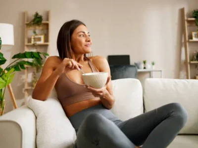 patient resting at home and maintaining healthy lifestyle during post op breast lift recovery